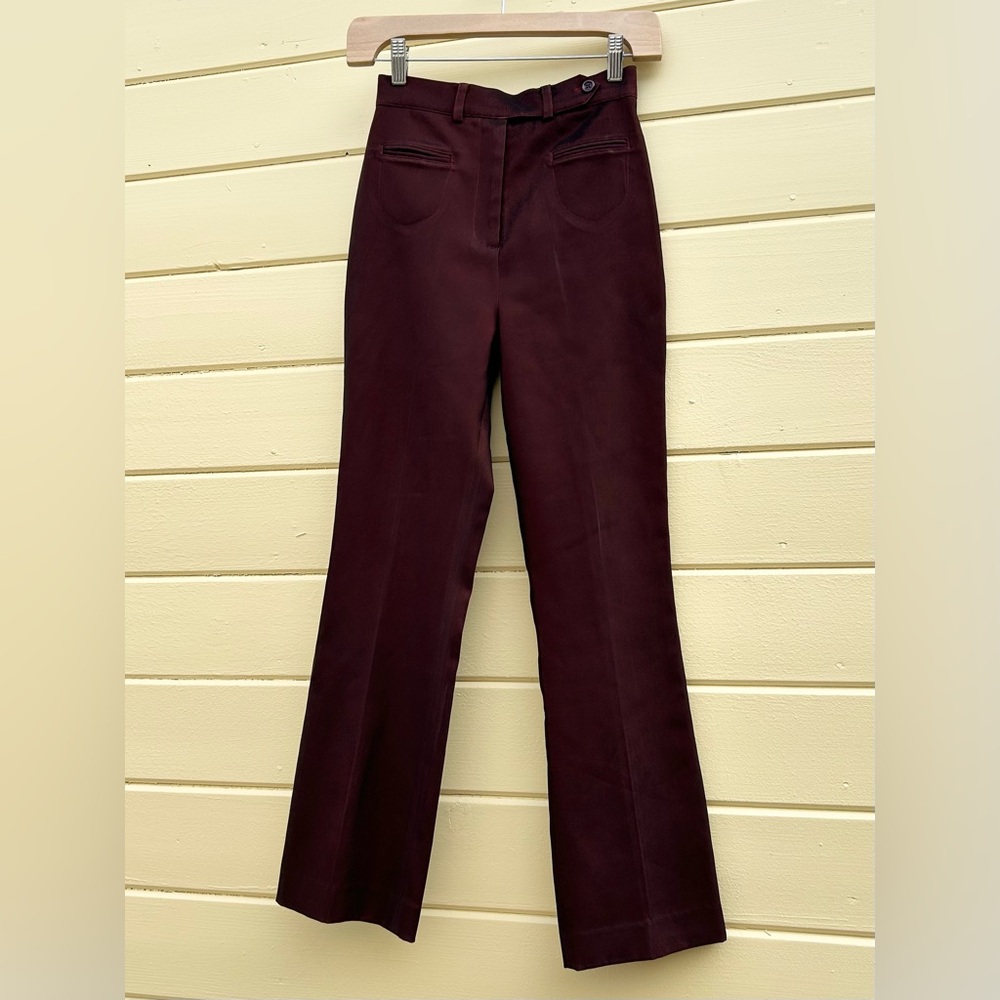 Vintage CINDY Y2K Burgundy Iridescent High Waist‎ Kick Flare Trouser Size Medium - Picture 2 of 6